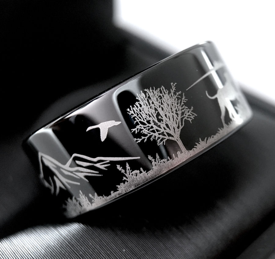Thumbnail: Men's Black Tungsten Wedding Band | Hunting Jewelry for Him