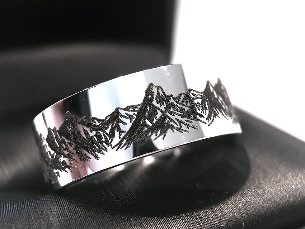 Thumbnail: Mountains Ring, White Tungsten Wedding Bands, Mountains Range Ring, Mens Ring