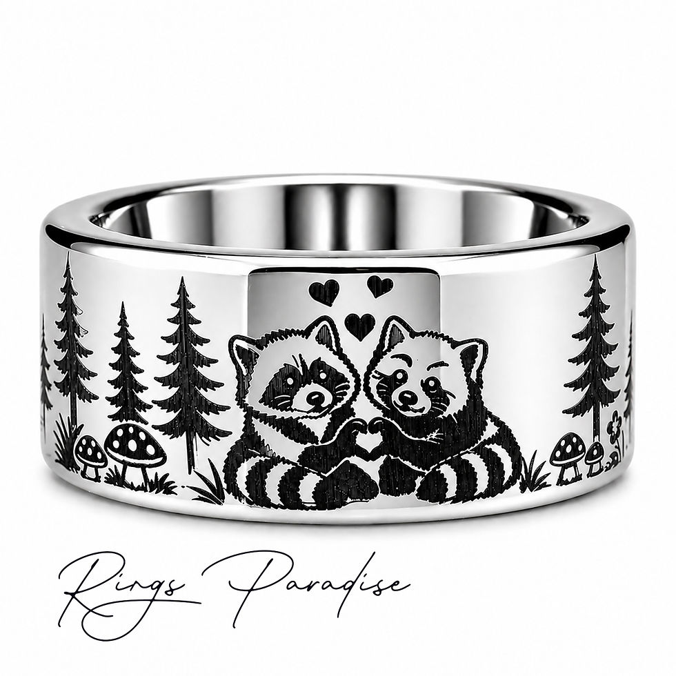 cute animal ring raccoon and red panda forest design