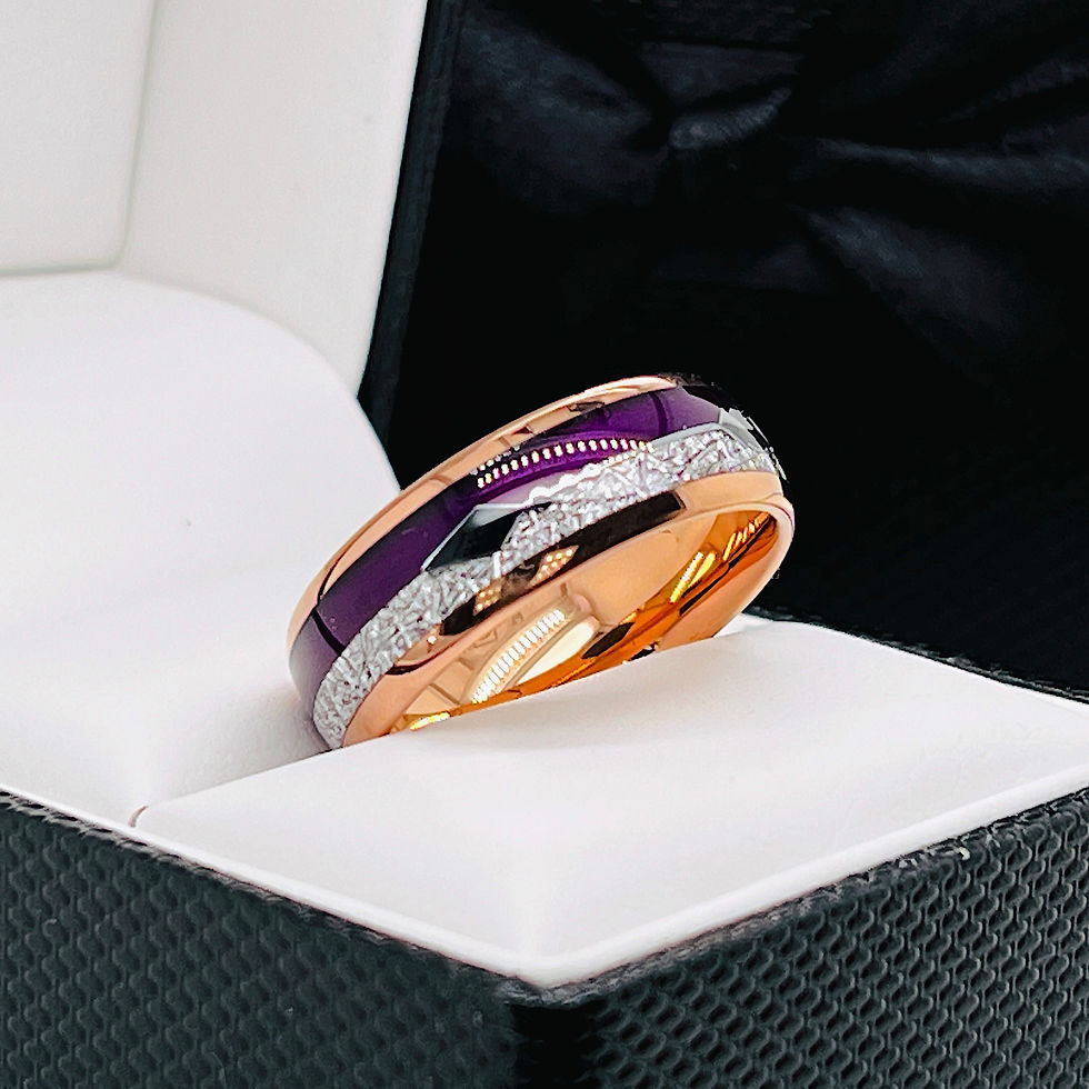 Thumbnail: Purple Agate  Meteorite Inlay Rose Gold Tungsten Ring for Mens and Women's, Proposal Ring, Wedding Bands, Wedding Rings