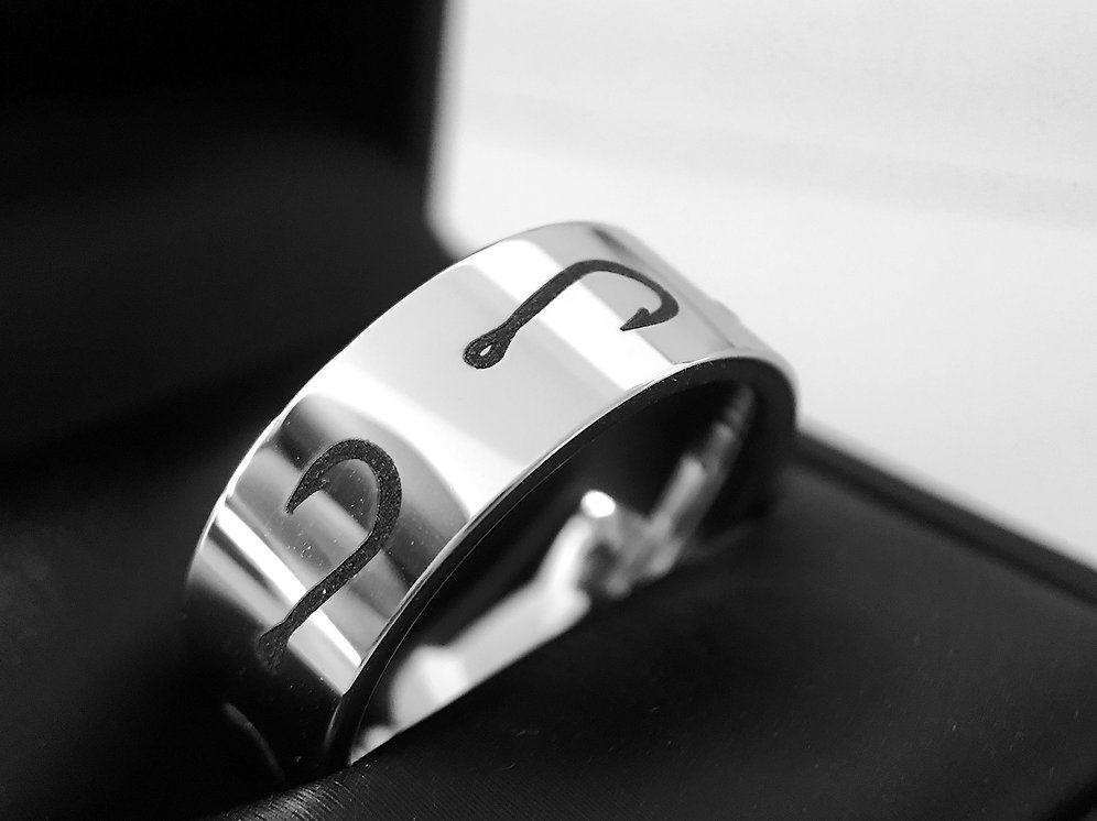 Fishing Hook Pattern Ring Engraved Tungsten Ring lunamur