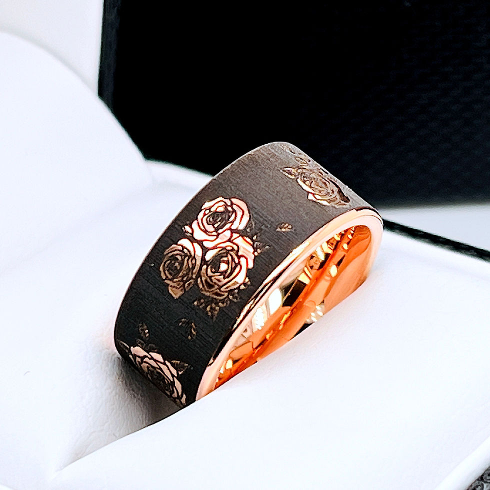 Thumbnail: roses pattern engraved tungsten couples ring set