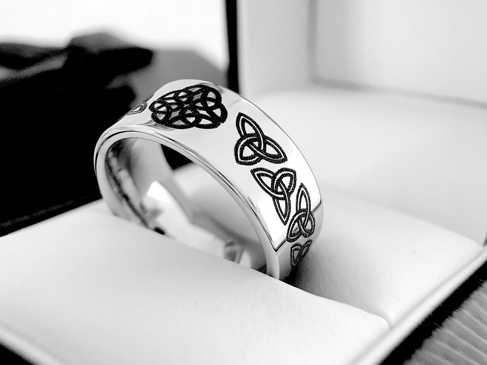 Thumbnail: Explore the Mens Celtic knot ring, crafted in silver tungsten carbide with Celtic Elements Pattern Engraving