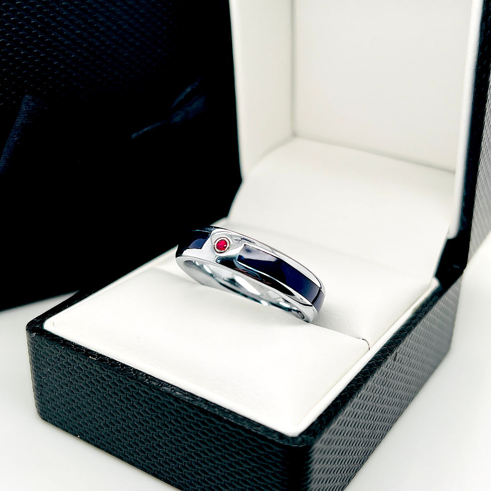 Thumbnail: Blue Agate Ring with Red Sapphire, Mens Ring, Women Wedding Ring, 6mm