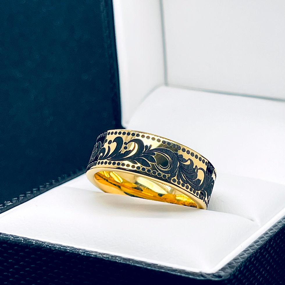 Thumbnail: Yellow Gold Ring, Tungsten Carbide, Wedding Band, Engagement ring, Anniversary Gift for Men and Women, Couples alike