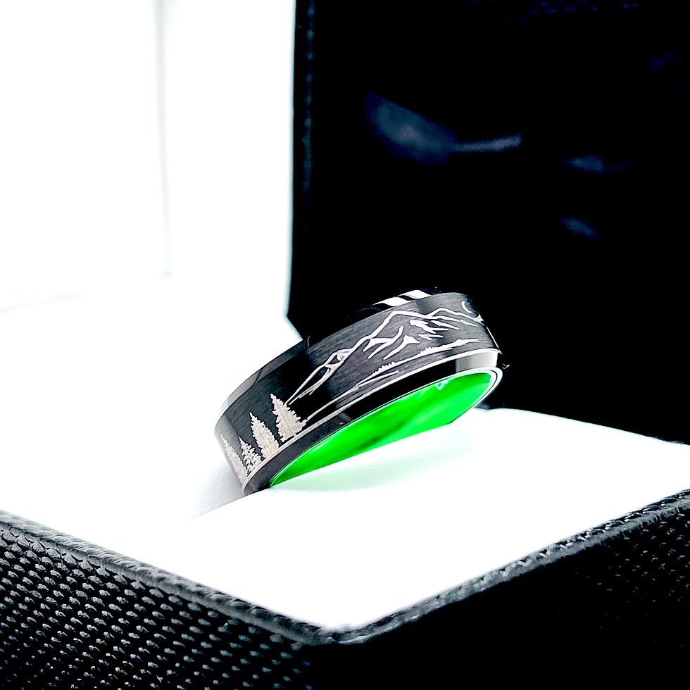 Thumbnail: Wolf and Wolf, mens ring, mens fashion jewelry, wedding bands gren ring, black and green, minimalist ring, gift for boyfriend