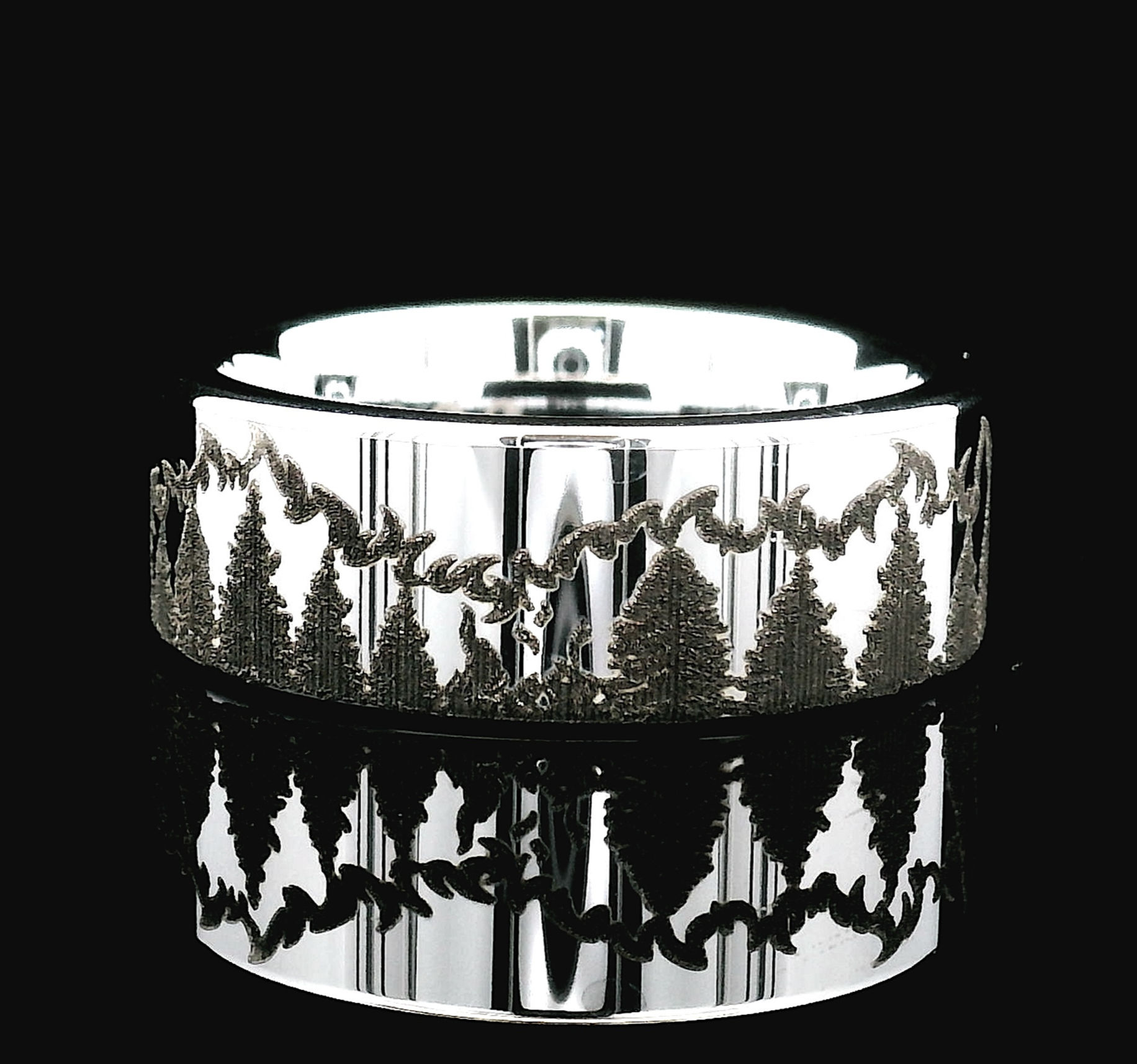 Firefighter Ring | Fireman Wedding Band | Forest in Fire Engraved Tungsten Ring