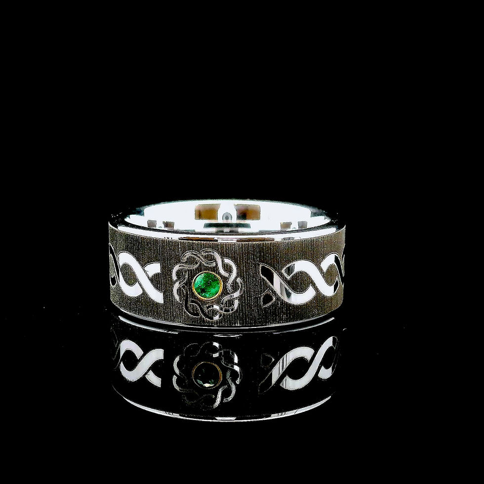 Thumbnail: Men’s Celtic Wedding Band with Emerald Stone – Irish Tungsten Carbide Engagement Ring