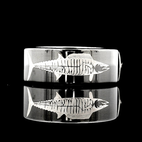 Wahoo Fish Engraved Black Tungsten Carbide Ring | Fisherman’s Gift ...
