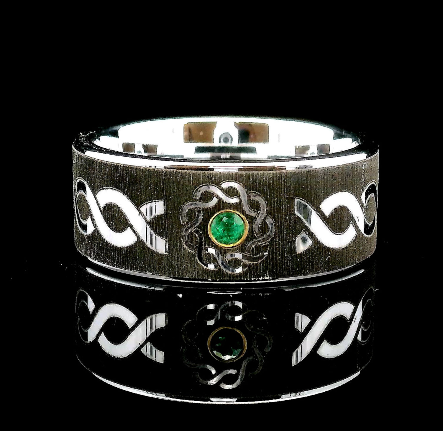 Celtic Ring | Men's Wedding Band | Genuine Emerald | Irish Jewelry | Anniversary