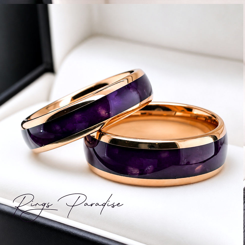 Thumbnail: purple agate wedding band rose gold tungsten ring 6mm and 8mm