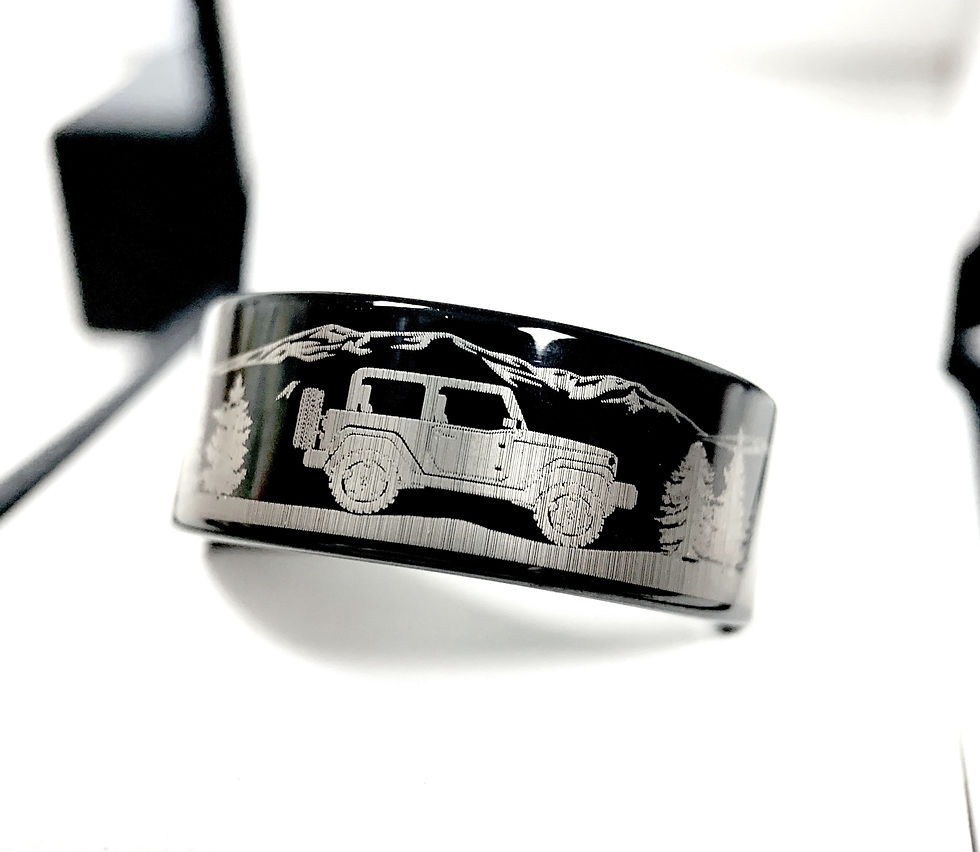 Thumbnail: Men's Wedding Band, Mens Tungsten Ring, Custom Designed Wedding Bands, Jeep Car