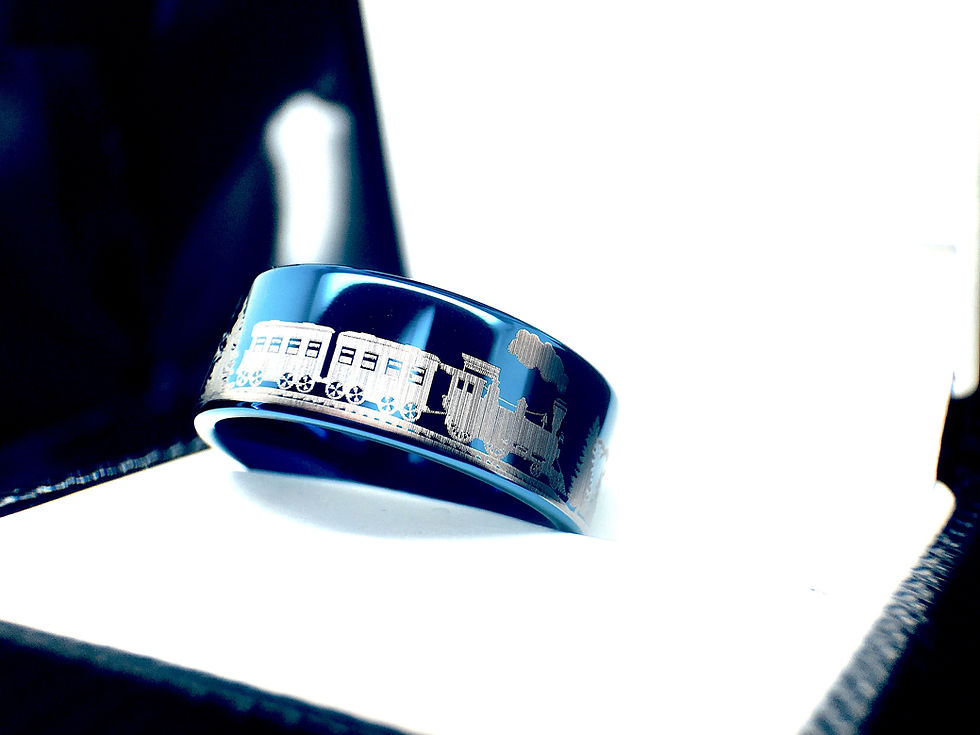 Thumbnail: blue tungsten carbide wedding bands, engagement rings, groom and bride ring, custom engraved ring, personalized rings, groom