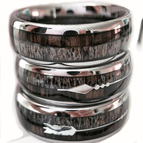 Thumbnail: Mens Wedding Band, Mens Rings, Deer HunterRing, Antler Ring, His and Hers Ring