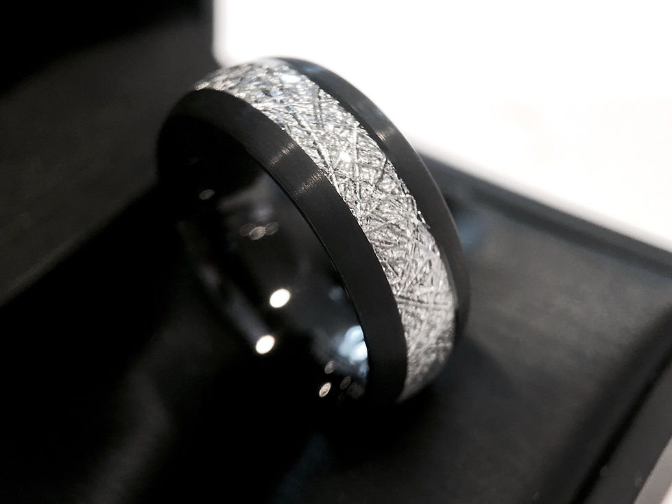 Thumbnail: Black Wedding Band, Meteorite  Ring, Wedding Band, Wedding Rings 8mm