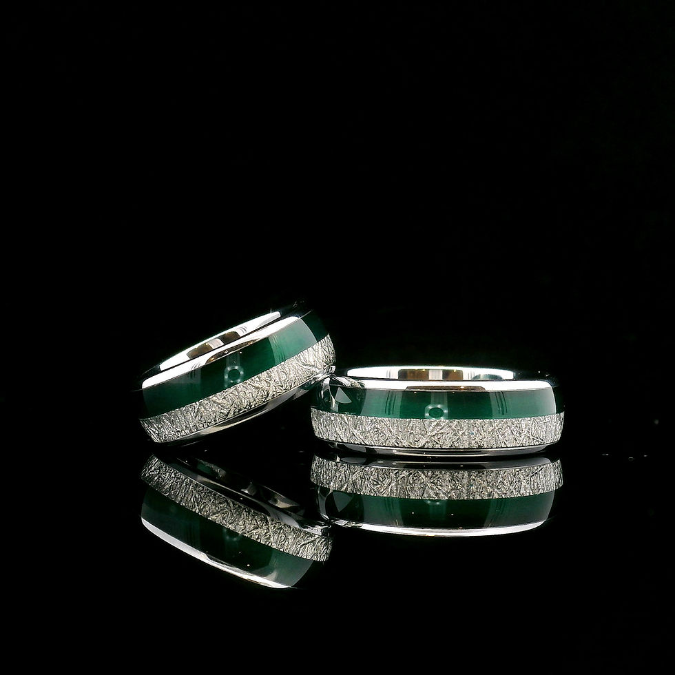 Thumbnail: Green Agate Meteorite Ring Wedding Band, Matching Rings Set, Couples Rings, 6mm, couples rings , his hers