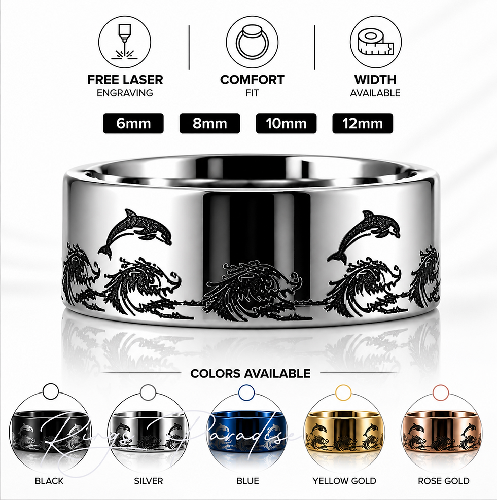 Tungsten Ring Dolphin Wave Engraved