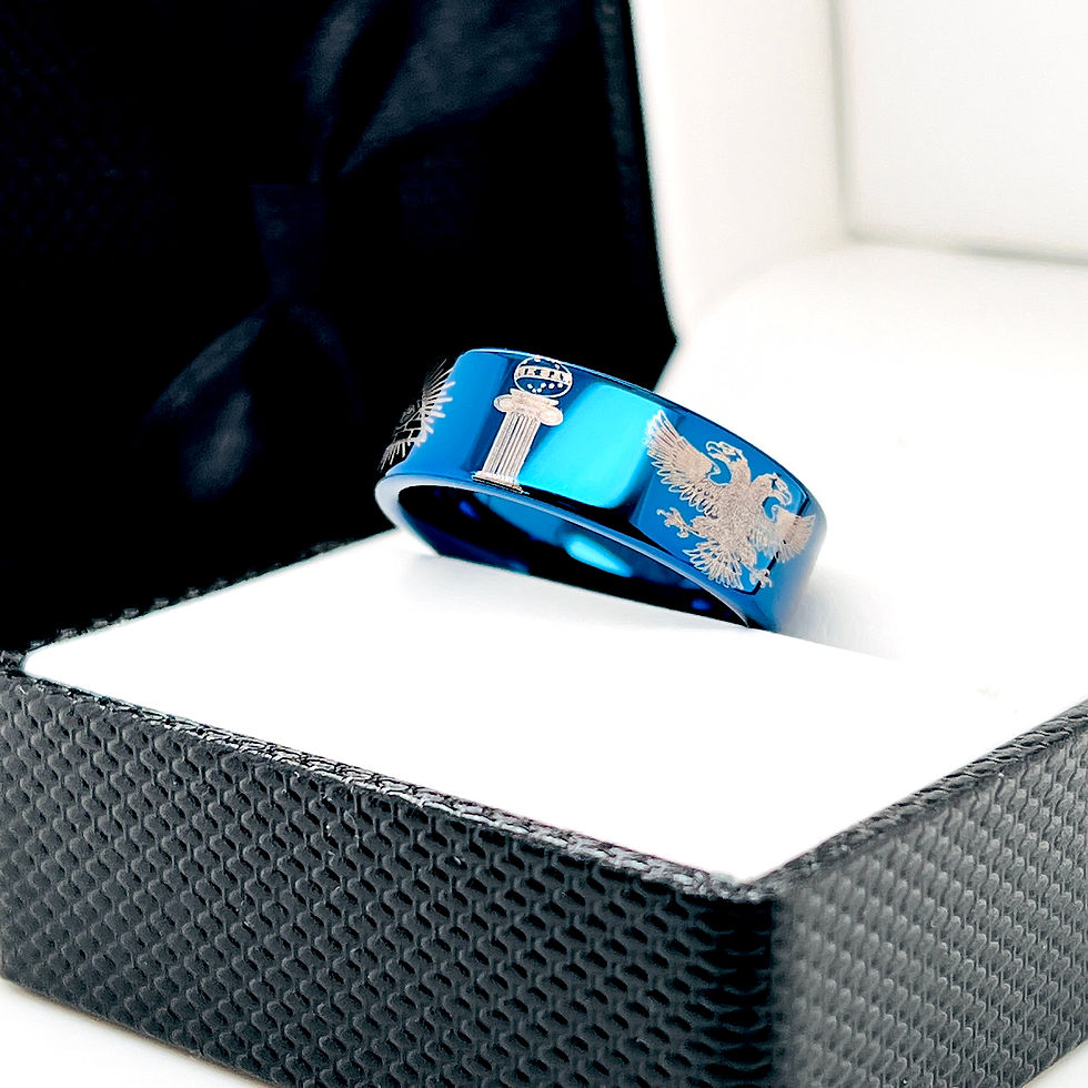 Thumbnail: Freemasonry ring, masonic symbol, mosaic birds, masonry, mason lodge, mens ring, blue ring, mens gift, anniversary ring, band