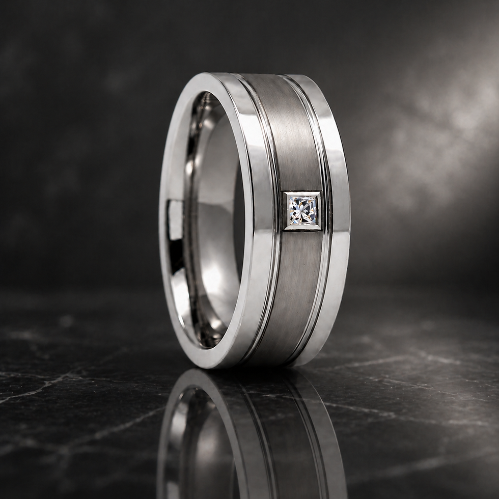 Thumbnail: silver tungsten ring square diamond minimalist 8mm band