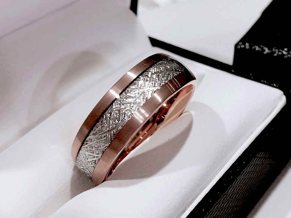 Thumbnail: Rose Gold Brushed Meteorite Ring, Tungsten Carbide Wedding Band, Engagement Ring, Anniversary ring, Promise , Rose Gold