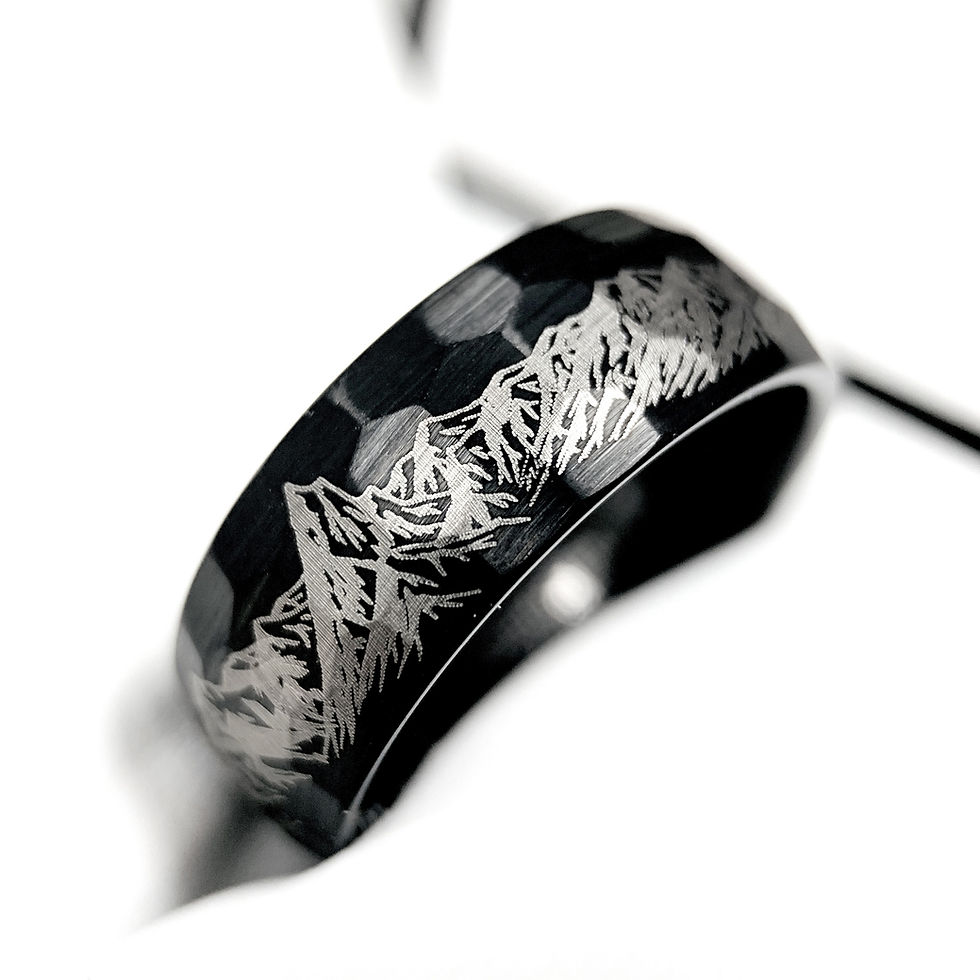 Thumbnail: Black Tungsten Ring, Mountains Range Ring, Mens Wedding Band Black Tungsten Ring