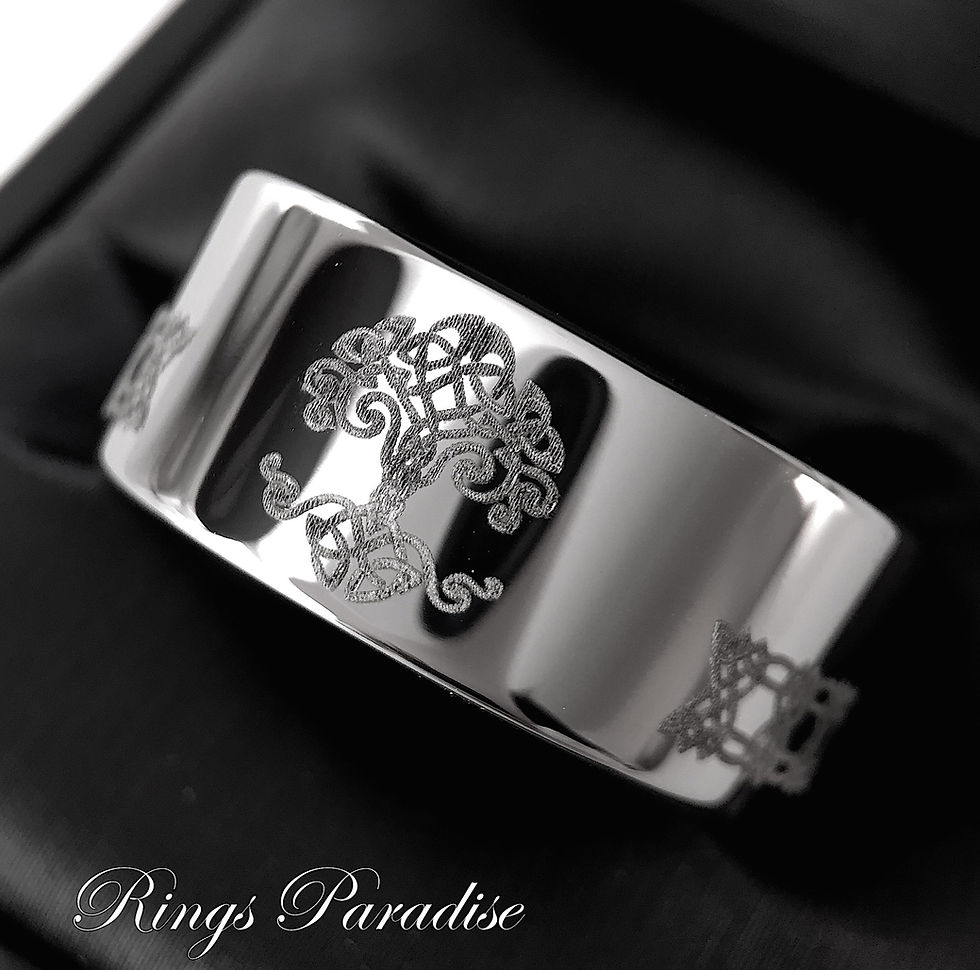 Tree of Life Pattern Engraved Celtic Design Ring, Tungsten Carbide Ring