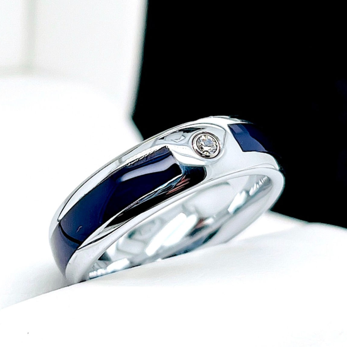blue agate tungsten ring with round stone 6mm wedding band