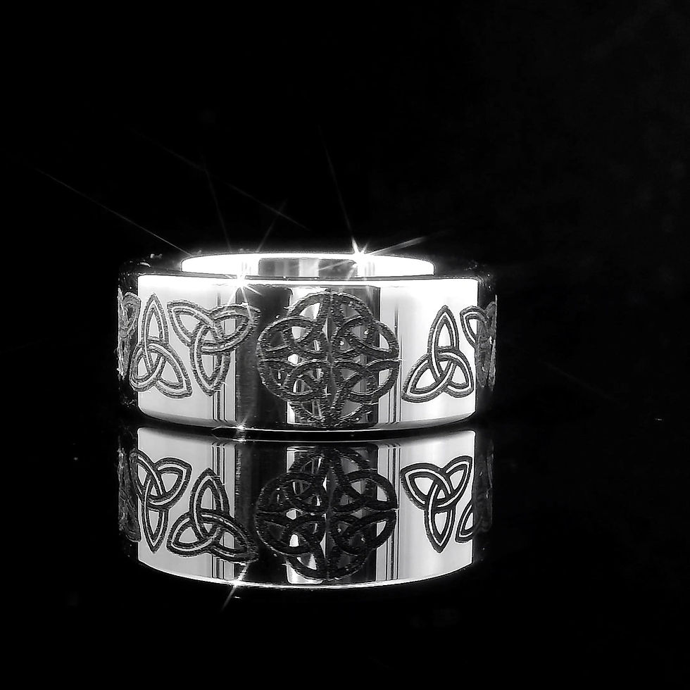 Thumbnail: Explore the Mens Celtic knot ring, crafted in silver tungsten carbide with Celtic Elements Pattern Engraving