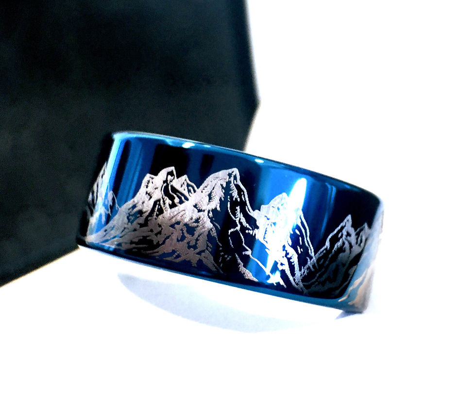Thumbnail: Mountains Ring, Blue Tungsten Wedding Band, Mens Ring, Women Ring, Promise Ring