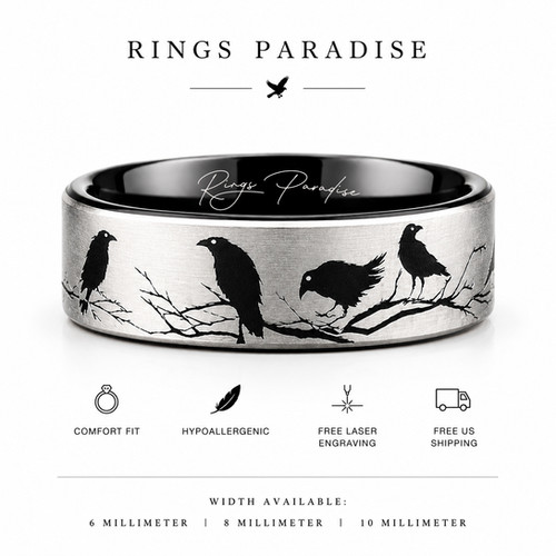 Raven Ring Black Tungsten Wedding Band | Rings Paradise Online Jewelry