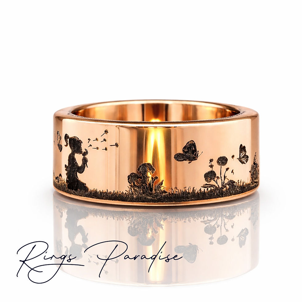 Thumbnail: rose-gold-tungsten-ring-kids-engraving-family-dandelion-design-8mm.jpg