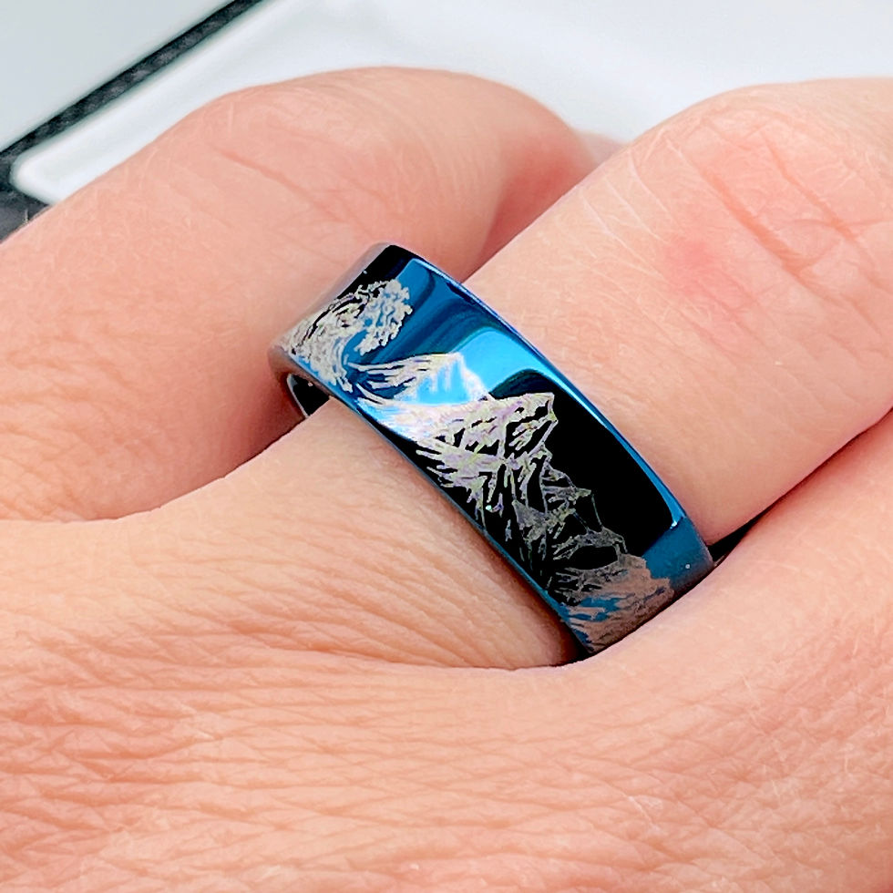Thumbnail: Ocean Wave and Mountains Range Pattern  Custom Engraved Ring, Mens Ring, Wedding Ring, fashion jewelry, engagement ring, gift