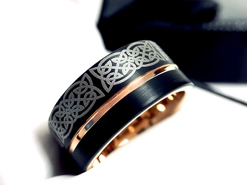 Black Tungsten Wedding Band For Men With Celtic Knot Design