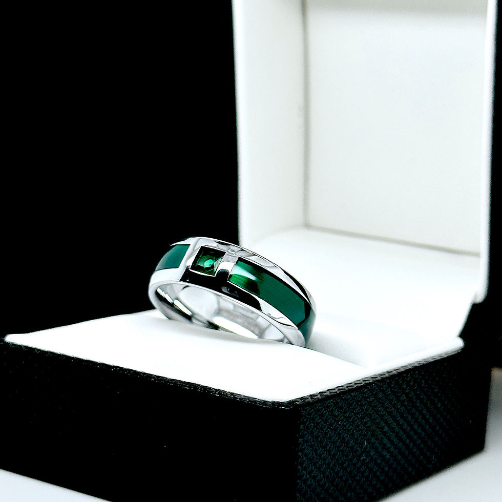 Thumbnail: Green Agate Tungsten Wedding Band, Square Stone Tsavorite  Ring, Mens & Women's, Comfort fit, Durable