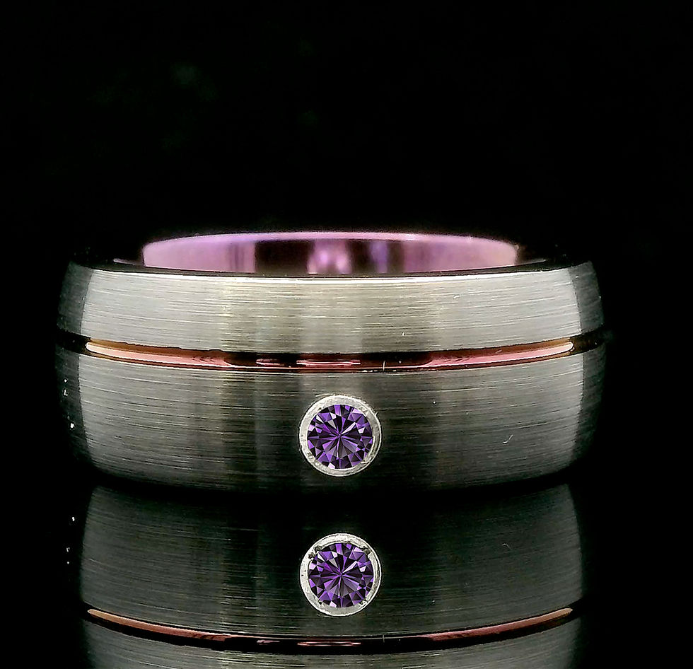 Thumbnail: Gun Metal & Purple Mens Tungsten Carbide Wedding Band, Brushed, 8mm