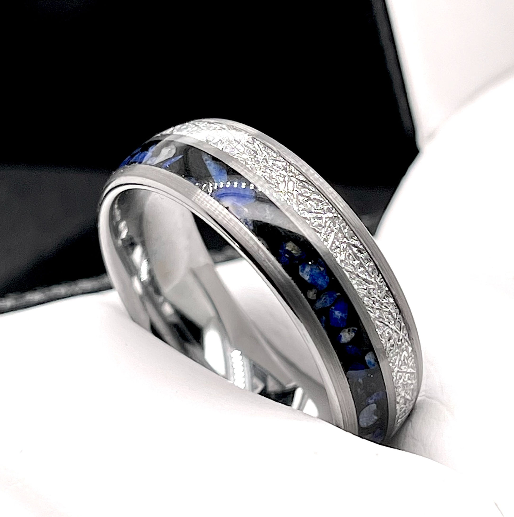 Blue Lapis Meteorite Wedding Ring, His and Hers Wedding Bands, Engagement Ring - 8mm