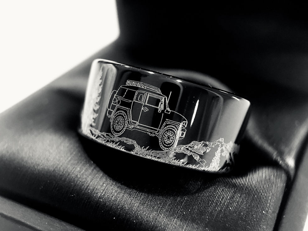 Thumbnail: Men's Tungsten Ring, Men's Tungsten Ring, Large Jeep Pattern Engraved