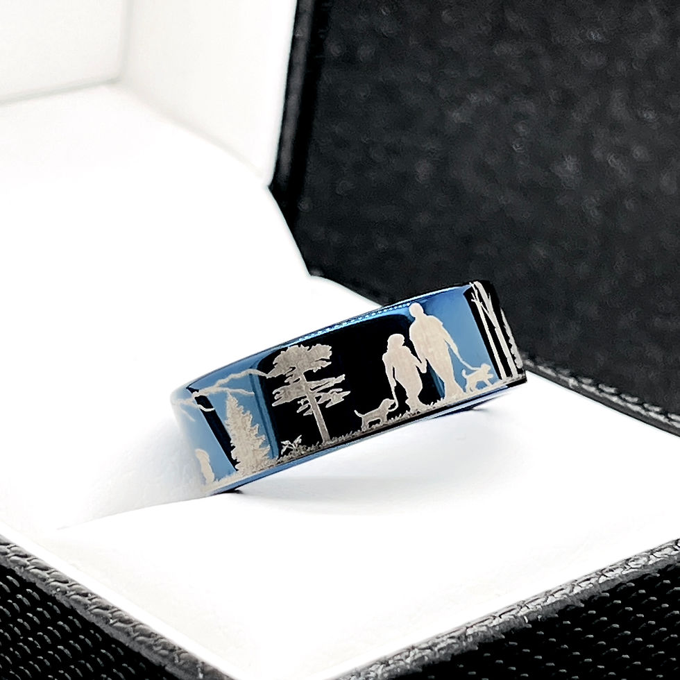 Thumbnail: Wedding engagement, wedding bands, rings, bands, anniversary Ring, Mens Ring, Blue Tungsten Ring