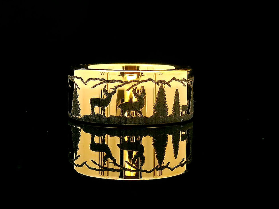 Thumbnail: elk mountain ring yellow gold tungsten wedding band 8mm