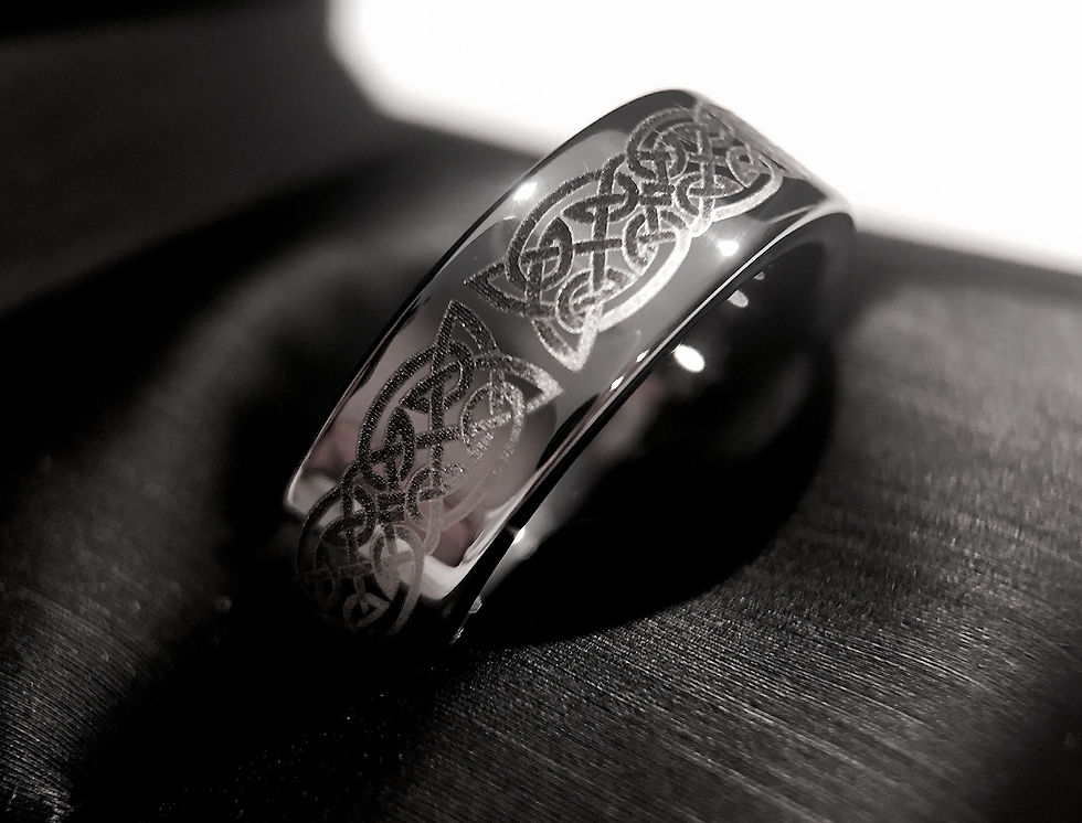 Mens Ring, Celtic Pattern Engraved Tungsten Carbide Ring, Wedding Band
