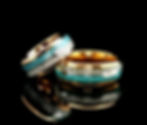 Turquoise and Meteorite Inlay Rose Gold Tungsten Rings, Matching Rings Set - 8mm
