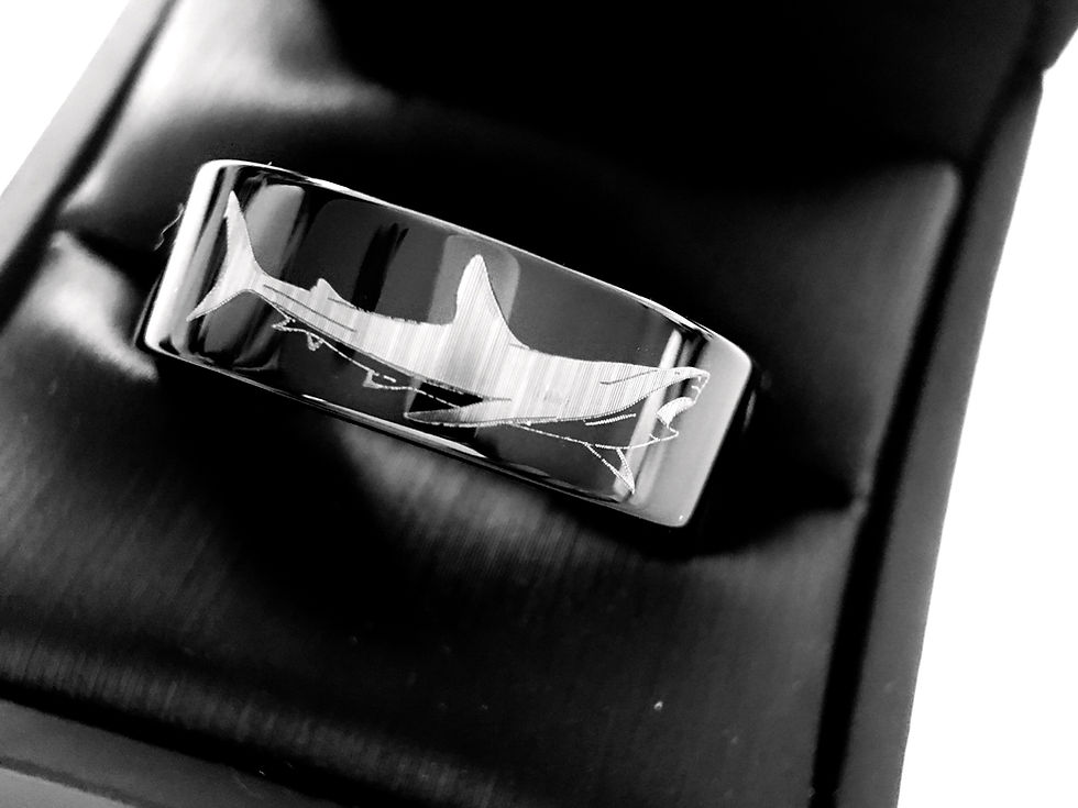 Thumbnail: Shark Black Tungsten Ring, Wedding Bands, Black Tungsten Ring, Mens Wedding Band