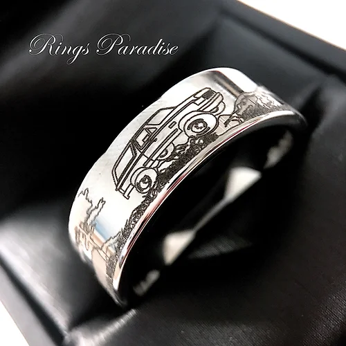 Mens Wedding Bands Custom Made Rings Mountain Landscape Car Ford Engraved Ring Lunamur
