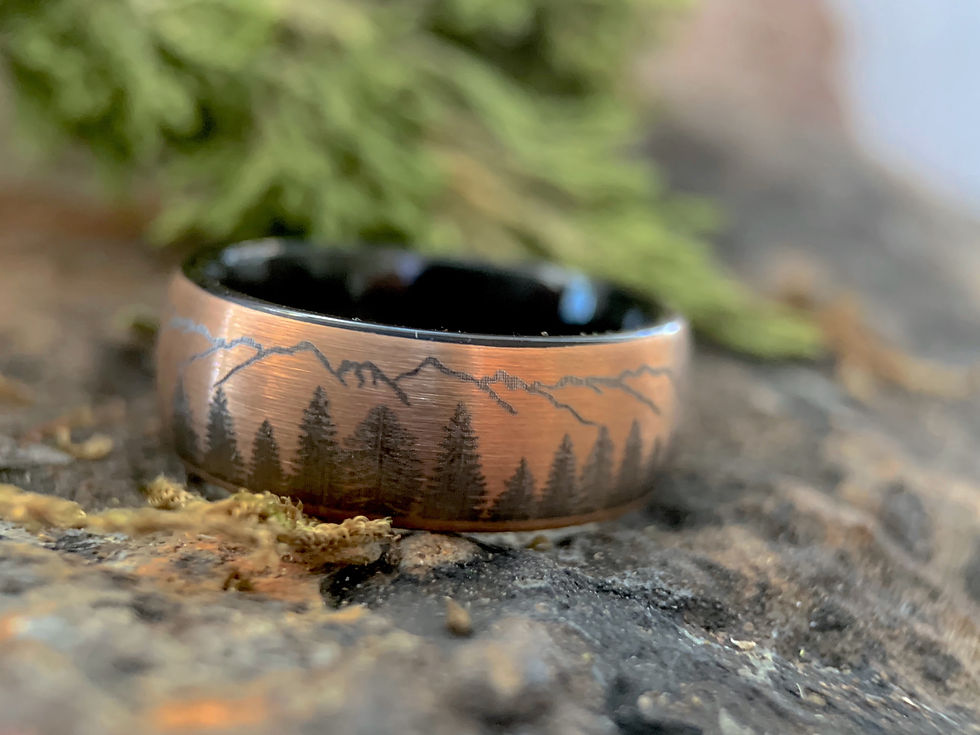 Thumbnail: Fir Trees Forest Pattern Engraved Tungsten Carbide Ring, Promise Ring, Mens Ring