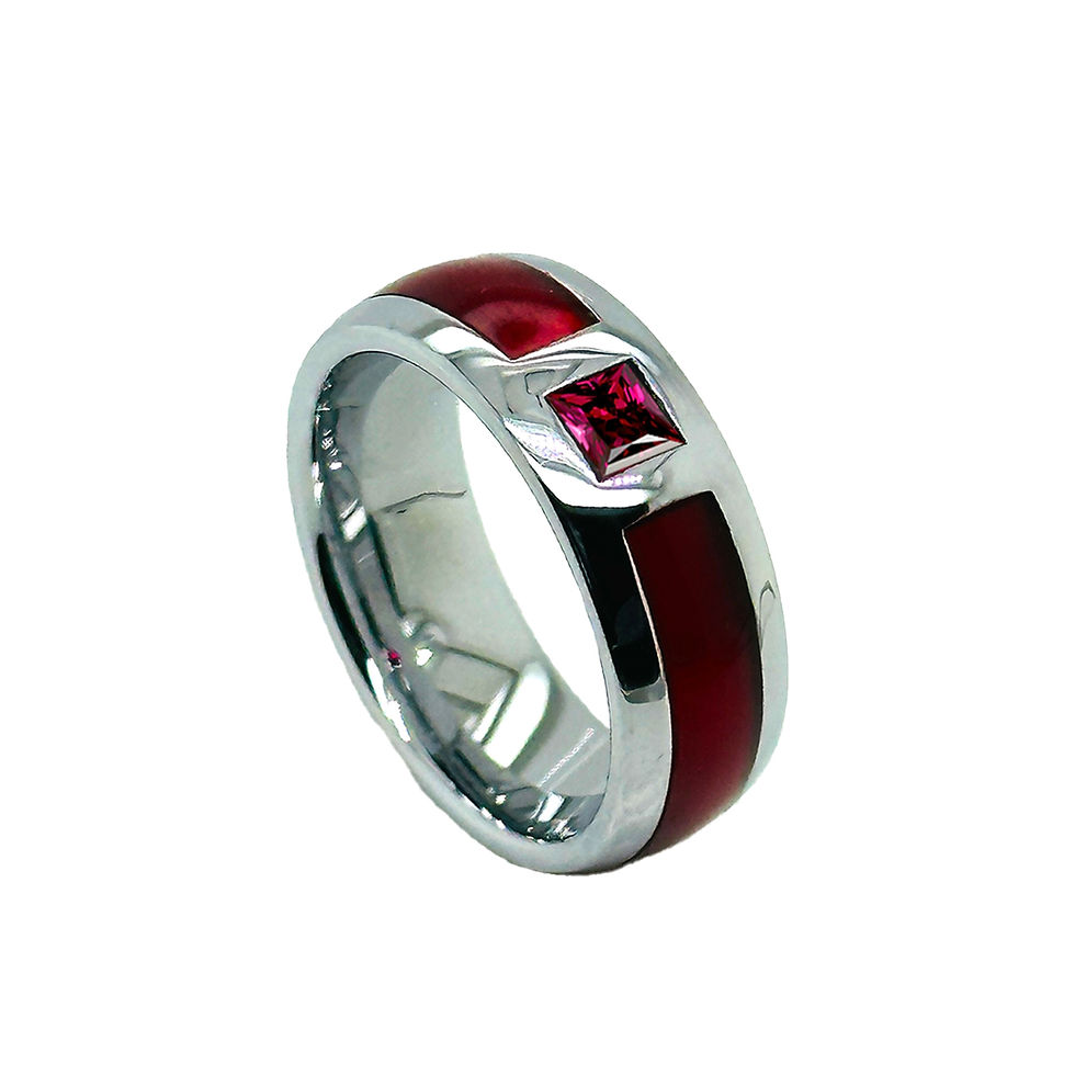 Thumbnail: Red Square Stone and Red Agate Inlay Tungsten Carbide Matching Rings Set , 8mm His and Hers Wedding Bands