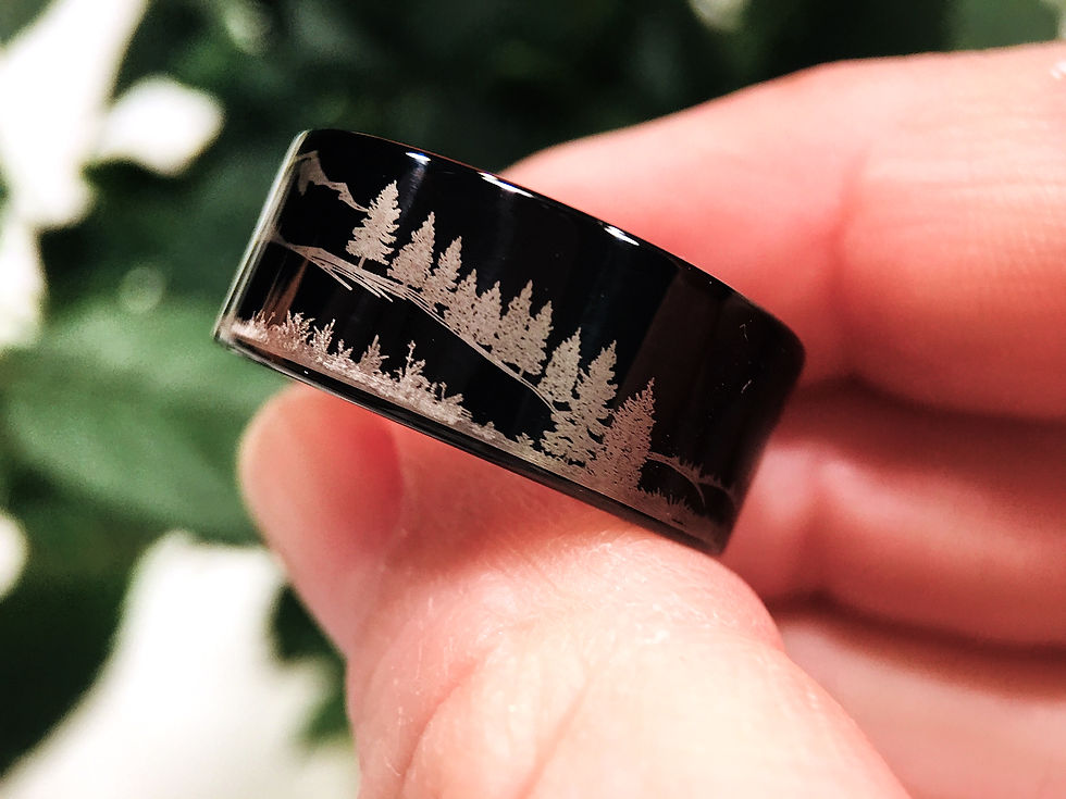 Thumbnail: Horse and Dog Facing Each Other Black Tungsten Carbide Ring by Rings Paradise