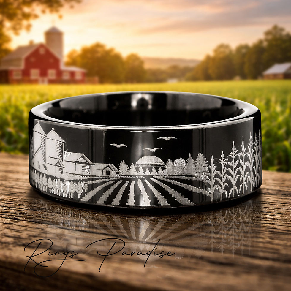 Thumbnail: black polished tungsten ring farm tractor engraving 8mm
