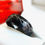 Thumbnail: Black Hammered Tungsten Ring, Mountains Range Engraved Ring, Wedding Bands - 8mm
