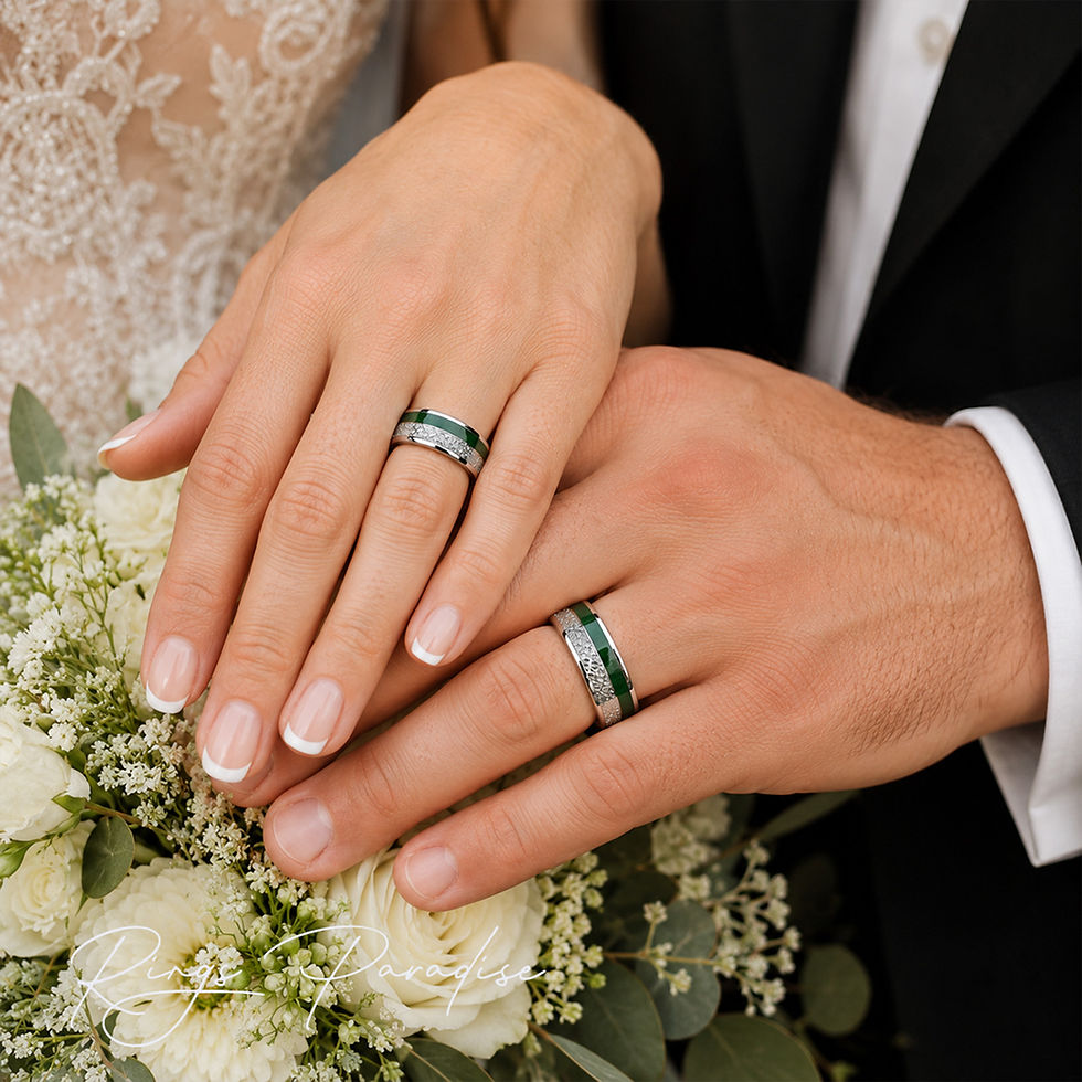 Green Agate and Meteorite Tungsten Wedding Band in Polished Silver, 7mm, comfort fit