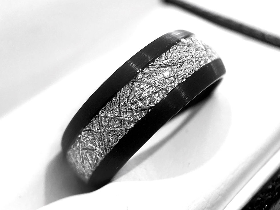 Thumbnail: Black Wedding Band, Meteorite  Ring, Wedding Band, Wedding Rings 8mm